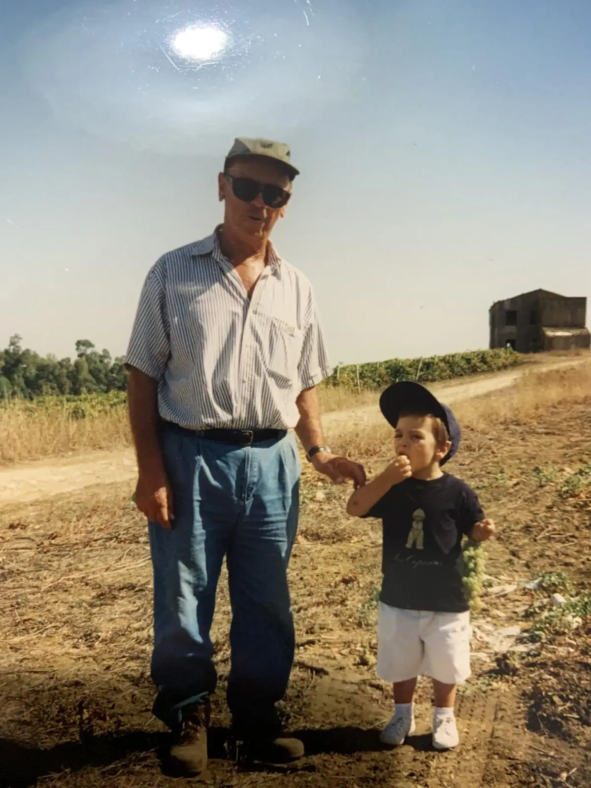 Nonno e nipote tra i campi della tenuta, foto d'archivio